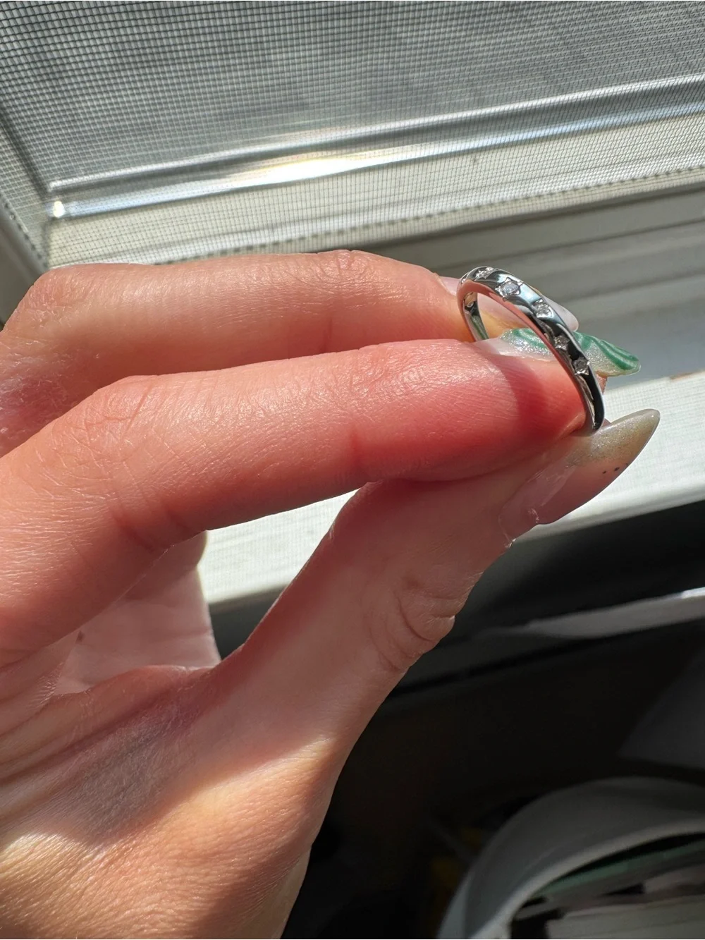 Sterling Silver Dainty Star Band- size 7